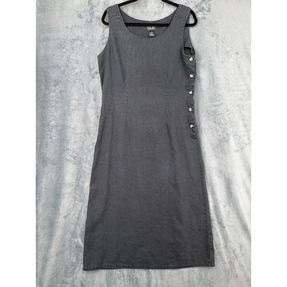 Rafaella Dress Womens Size 12 Linen Midi Side Button Coastal Boho Relaxed Gray